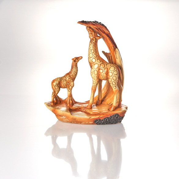 Resin-Skulptur "Giraffe mit Kind" in Holzoptik Eldo
