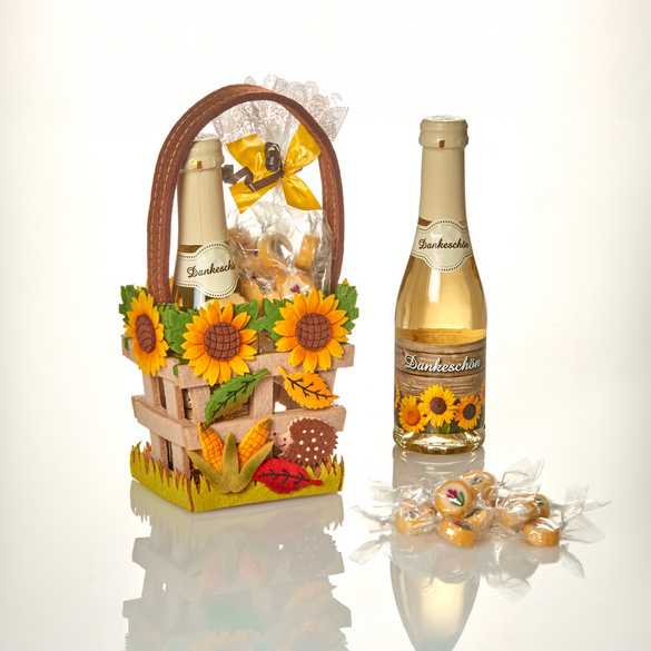 Herbst-Präsenttasche "Sonnenblumen" mit Bonbons und Sekt Eldo