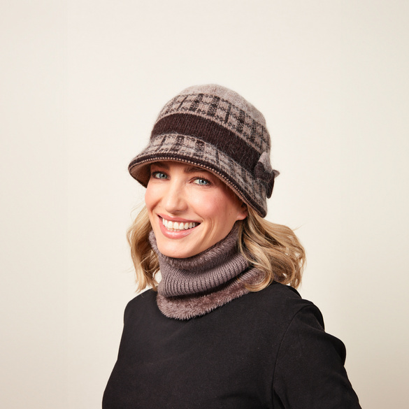 Strick-Hut mit Schleife taupe