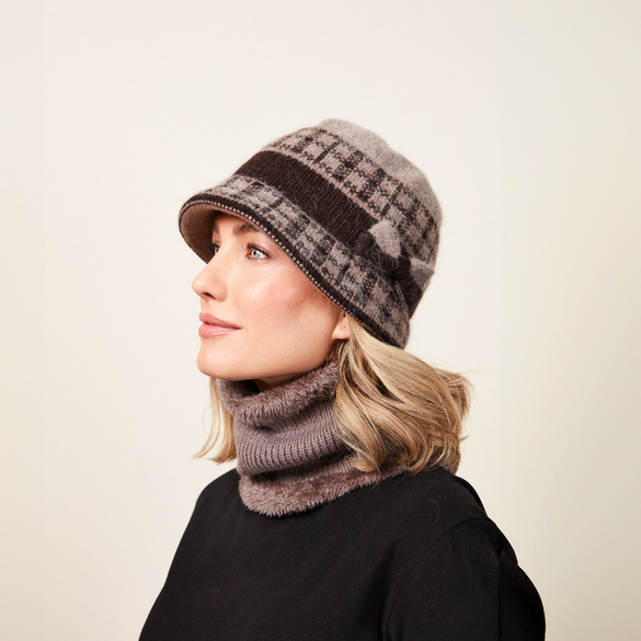 Strick-Hut mit Schleife taupe