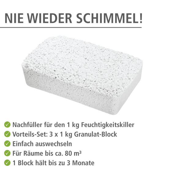 WENKO Nachfüllpack für Luftentfeuchter, 3 x 1 kg, für Raumentfeuchter