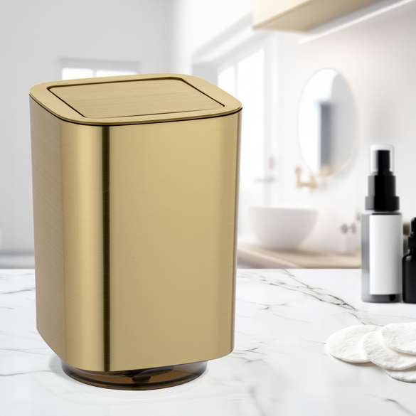 WENKO Schwingdeckeleimer Mod. Auron Gold, Kosmetikeimer mit Schwingdeckel, 5,5 l