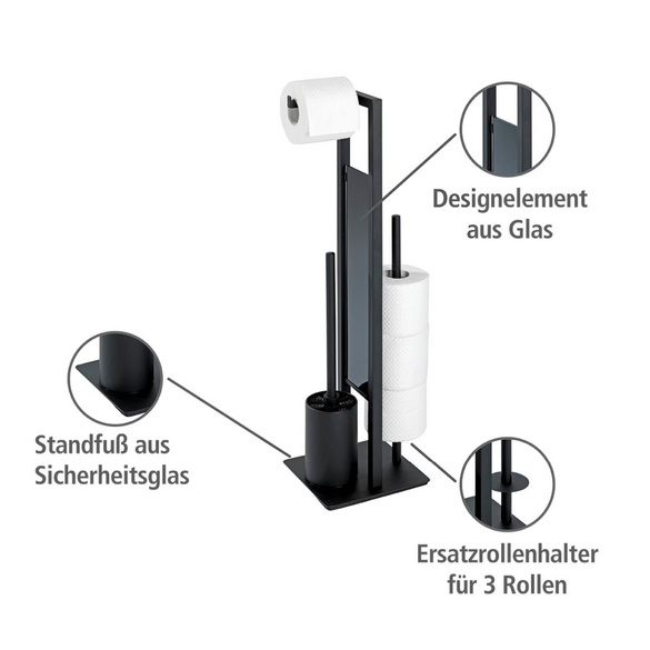 WENKO Stand WC-Garnitur Mod. Rivalta Schwarz matt, integrierter Toilettenpapierhalter und WC-Bürstenhalter