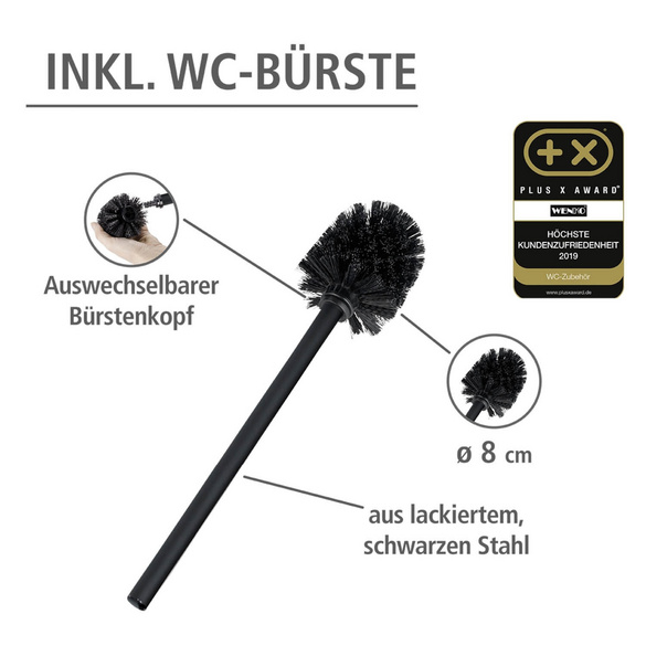 WENKO Stand WC-Garnitur Mod. Rivalta Schwarz matt, integrierter Toilettenpapierhalter und WC-Bürstenhalter