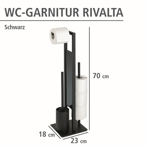 WENKO Stand WC-Garnitur Mod. Rivalta Schwarz matt, integrierter Toilettenpapierhalter und WC-Bürstenhalter