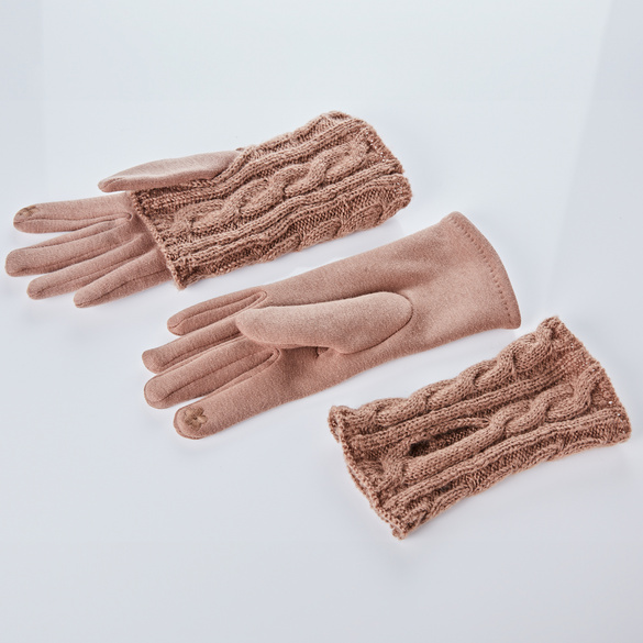 Feinstrick-Handschuh + Armstulpen 2er-Set camel