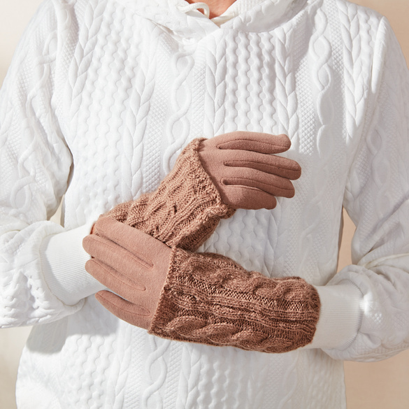 Feinstrick-Handschuh + Armstulpen 2er-Set camel