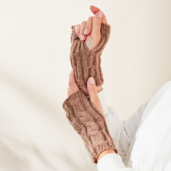 Feinstrick-Handschuh + Armstulpen 2er-Set camel