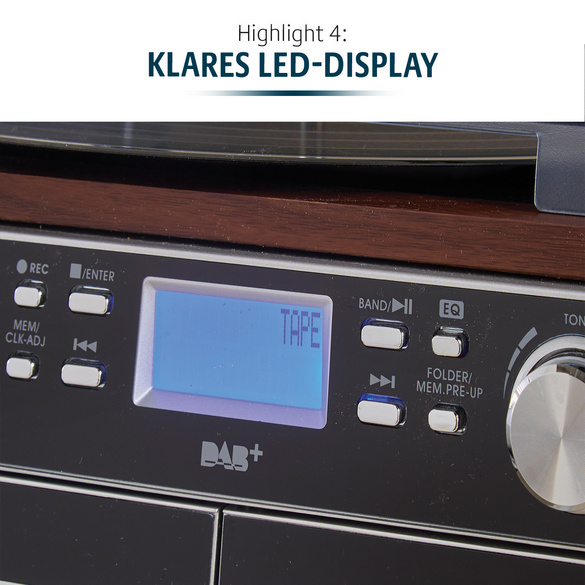 7-in-1 Musikanlage "Hudson Deluxe" für CDs, Kassetten, Vinyl Bergström