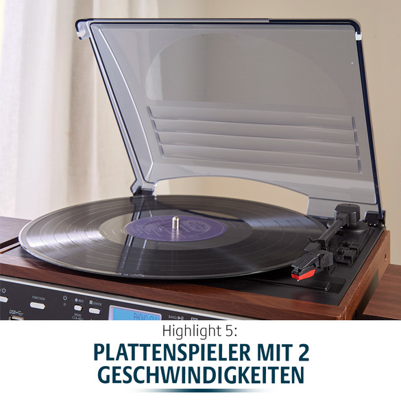 7-in-1 Musikanlage "Hudson Deluxe" für CDs, Kassetten, Vinyl Bergström