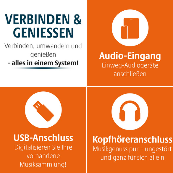 7-in-1 Musikanlage "Hudson Deluxe" für CDs, Kassetten, Vinyl Bergström