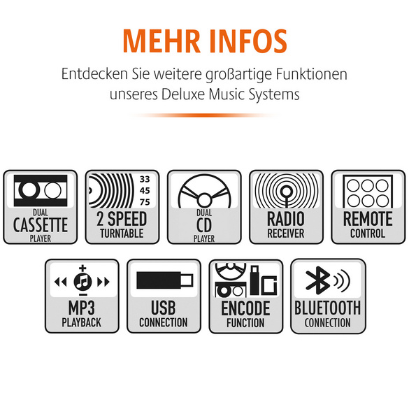7-in-1 Musikanlage "Hudson Deluxe" für CDs, Kassetten, Vinyl Bergström
