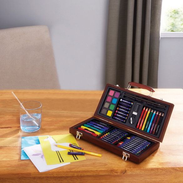 Malset im Holzkoffer 55-tlg.