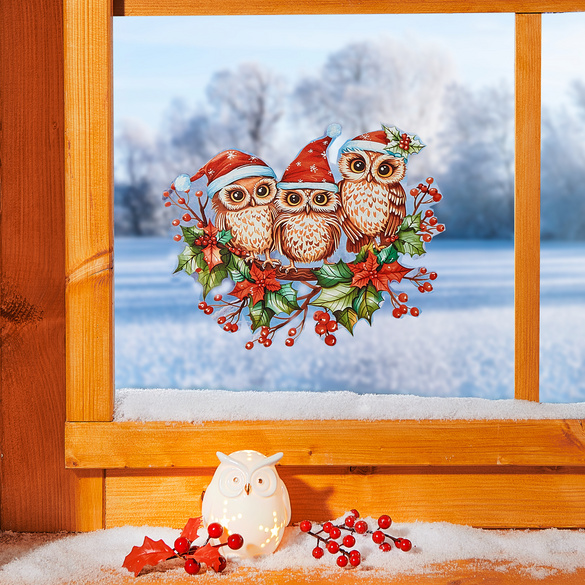 Fensterbild "Weihnachts-Eulen"