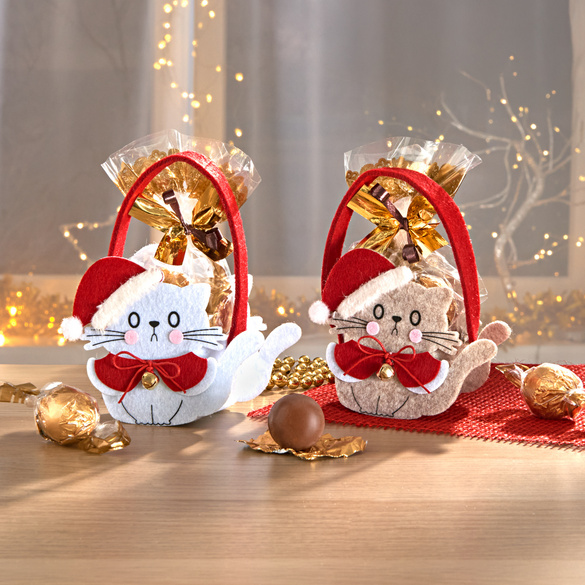 Tasche "Weihnachtskatze" mit Konfekt 2er-Set