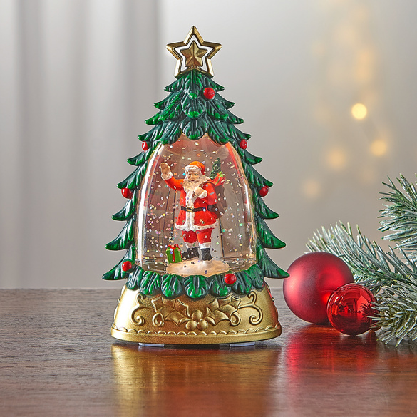 Schneekugel "Tanne mit Weihnachtsmann"" grün
