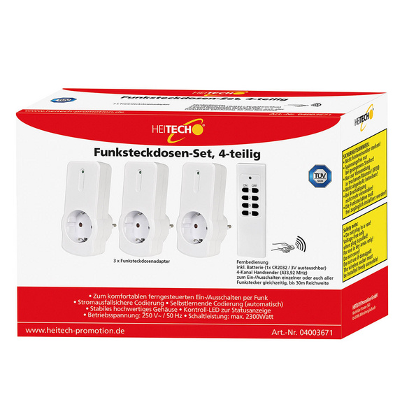Funksteckdosen-Set 4-teilig mit Fernbedienung HEITECH