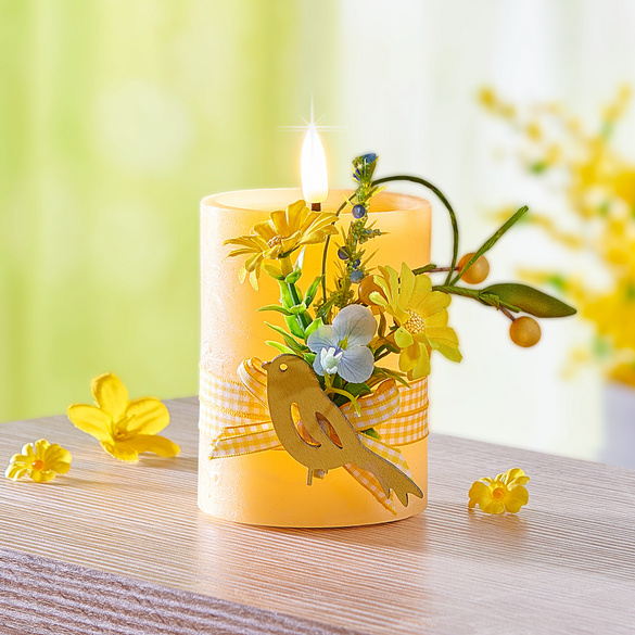 LED-Kerze "Frühling" mit Flackerflamme
