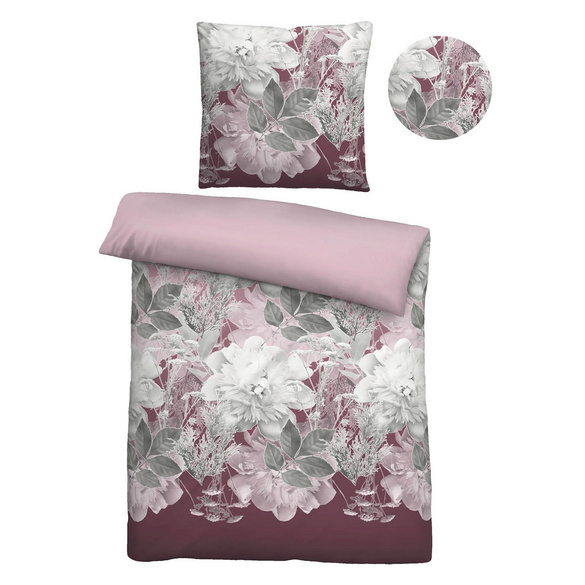Castell Thermo-Fleece Bettwäsche Blume groß bordeauxrot, 1x 155x220 cm + 1x 80x80 cm