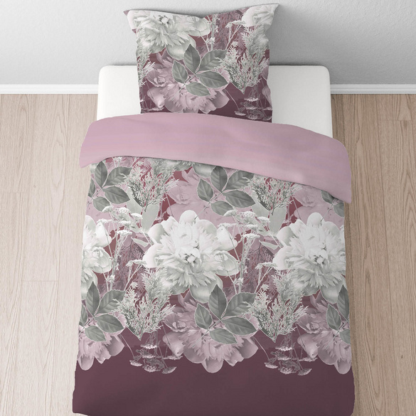 Castell Thermo-Fleece Bettwäsche Blume groß bordeauxrot, 1x 155x220 cm + 1x 80x80 cm