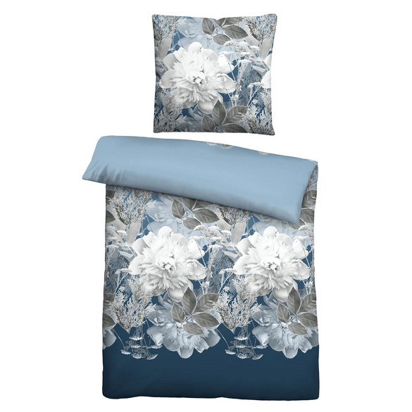Castell Thermo-Fleece Bettwäsche Blume groß eisblau, 1x 155x220 cm + 1x 80x80 cm