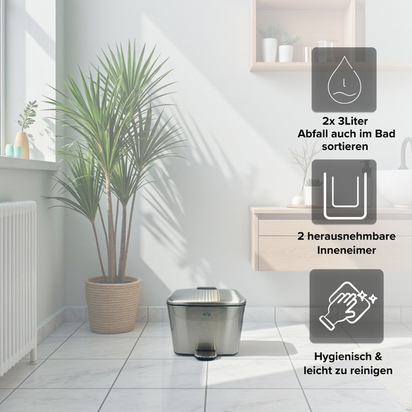 Badezimmer-Mülleimer Edelstahl 2x3 L Clarsen