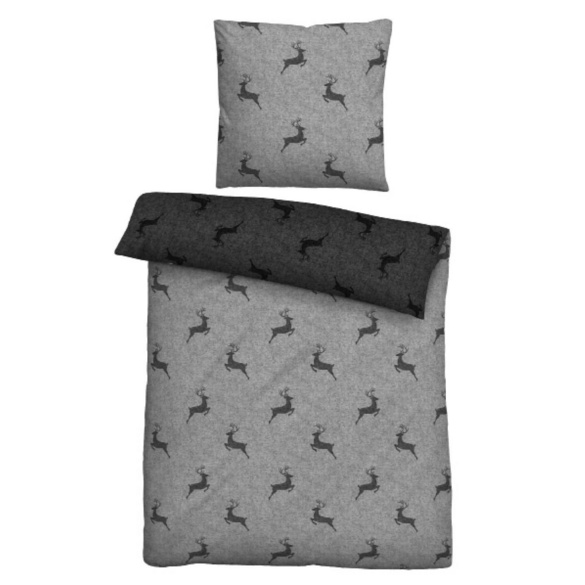 biberna Baumwoll-Satin Bettwäsche Hirsch sturmgrau, 155x220 cm + 80x80 cm