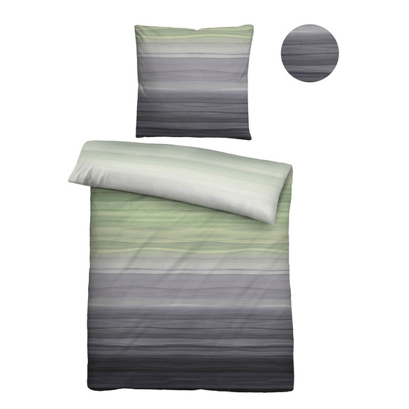 biberna Satin Bettwäsche Streifen pistaziengrün, 155x220 cm + 80x80 cm