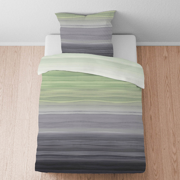 biberna Satin Bettwäsche Streifen pistaziengrün, 155x220 cm + 80x80 cm
