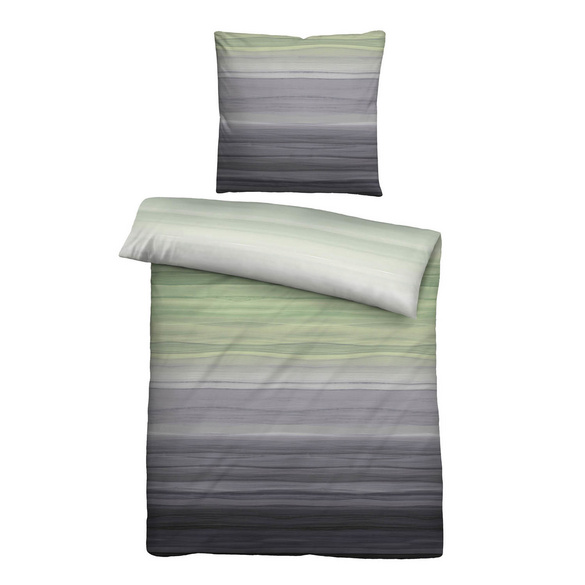 biberna Satin Bettwäsche Streifen pistaziengrün, 155x220 cm + 80x80 cm