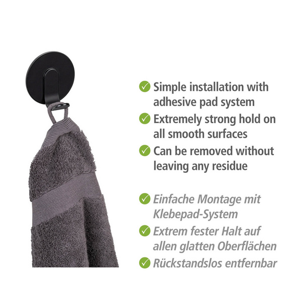 Turbo-Loc® Wandhaken „Bivio“, 3er Set, schwarz matt WENKO
