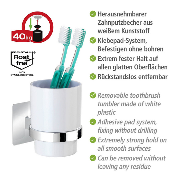 Zahnputzbecher „Quadro“, Turbo-Loc®, weiß satiniert WENKO