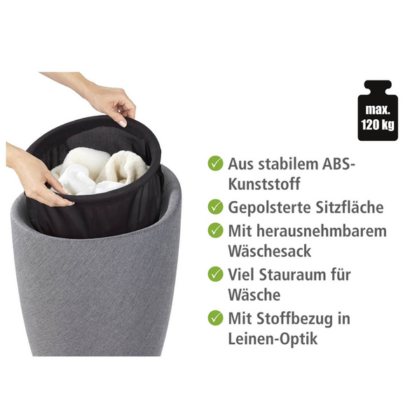 Badhocker & Wäschesammler Candy Leinenoptik grau WENKO
