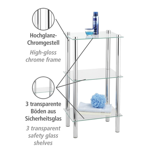 Standregal Yago viereckig 3 Ablagen aus Edelstahl & Glas WENKO