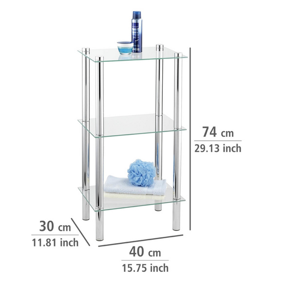 Standregal Yago viereckig 3 Ablagen aus Edelstahl & Glas WENKO