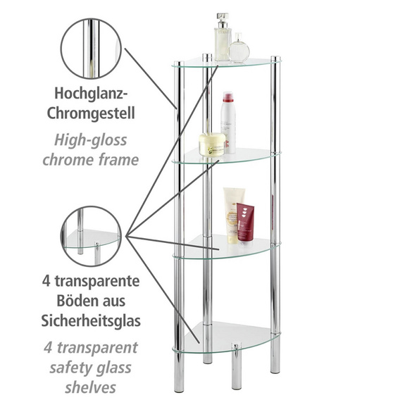 Eckregal Yago 4 Ablagen aus Edelstahl & Glas WENKO
