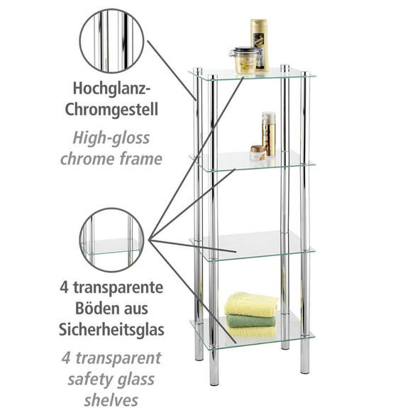 Standregal Yago viereckig 4 Ablagen aus Edelstahl & Glas WENKO