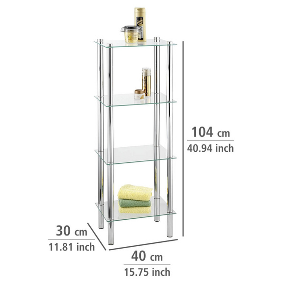 Standregal Yago viereckig 4 Ablagen aus Edelstahl & Glas WENKO
