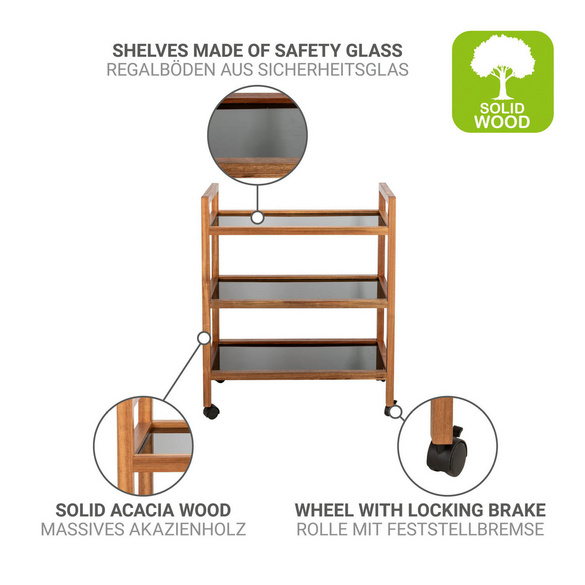 Rollregal Fondi 3 Etagen breit aus Akazienholz WENKO