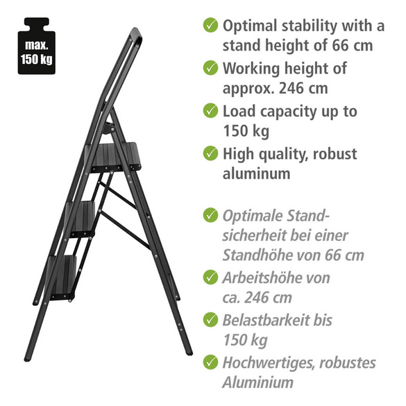 Alu-Klapptrittleiter Compact 3-stufig Schwarz WENKO
