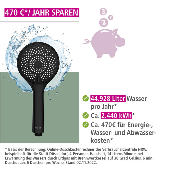 Brauseset „Watersaving“ Schwarz 70 cm WENKO