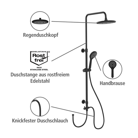 Duschsystem Watersaving Schwarz höhenverstellbar WENKO
