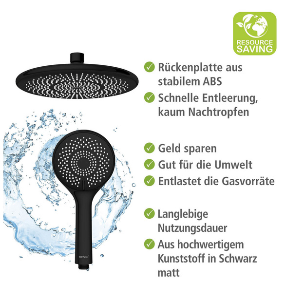 Duschsystem Watersaving Schwarz höhenverstellbar WENKO