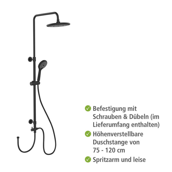 Duschsystem Watersaving Schwarz höhenverstellbar WENKO