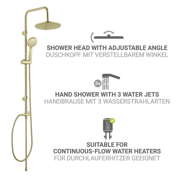 Duschsystem Young Line Gold mit 3-fach Handbrause WENKO