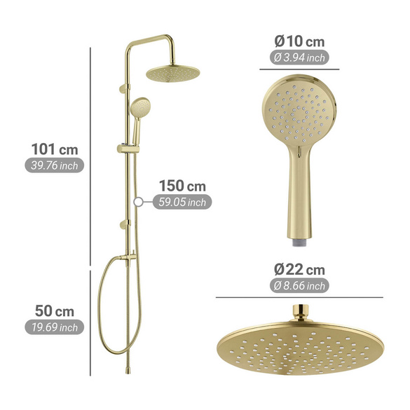 Duschsystem Young Line Gold mit 3-fach Handbrause WENKO