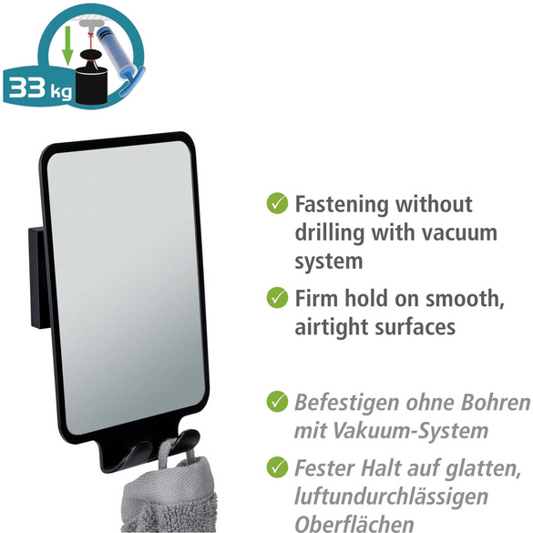 Vacuum-Loc® Antibeschlagspiegel „Quadro“ Schwarz WENKO