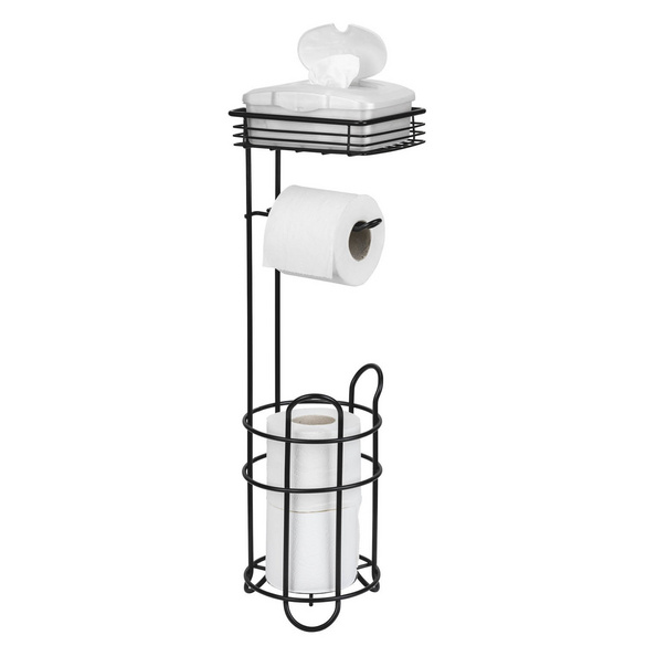 Toilettenpapierhalter mit Ablage & Ersatzrollenhalter Schwarz WENKO