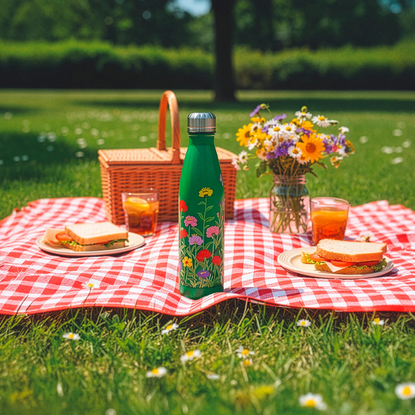 Edelstahlflasche mit Blumenmotiv