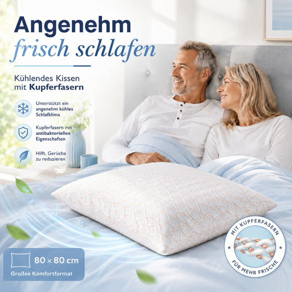 Kühlendes Kissen mit Kupferfasern